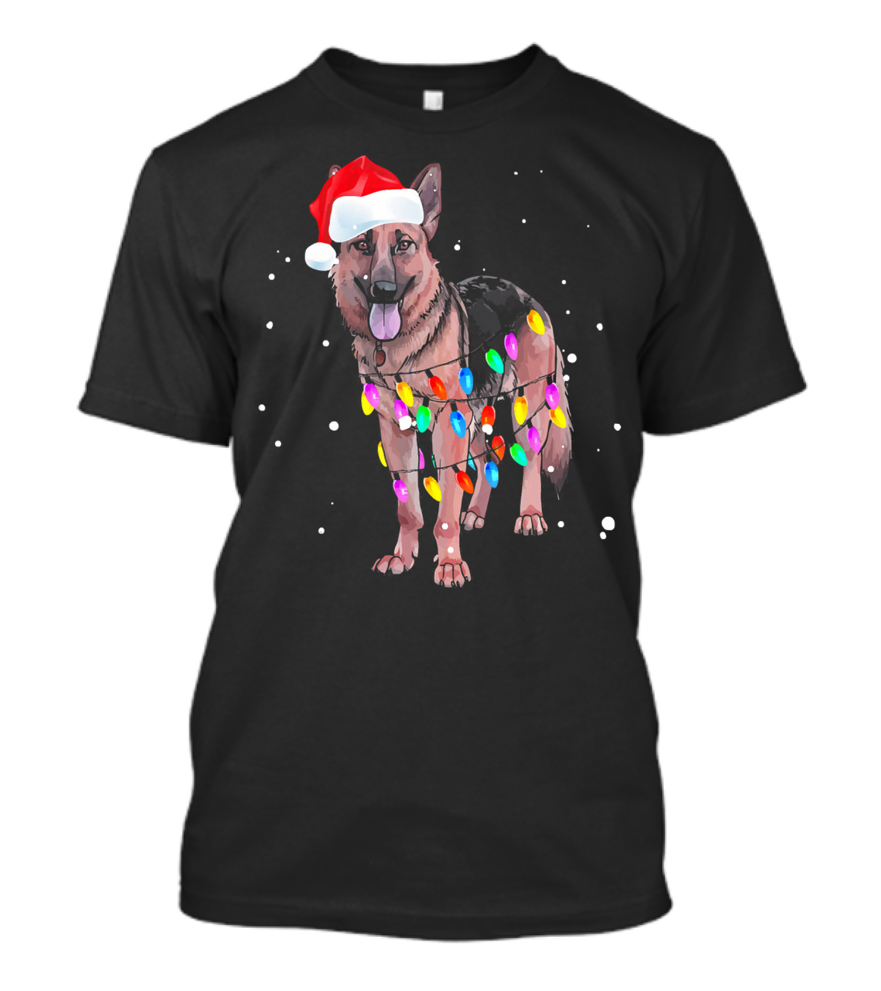 German Shepherd With Christmas Lights And Santa Hat T-Shirt