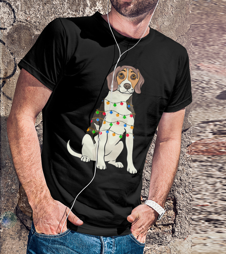 Bulldog Christmas Light Cute Beagle Love Holiday Dog Festive Lights T-Shirt