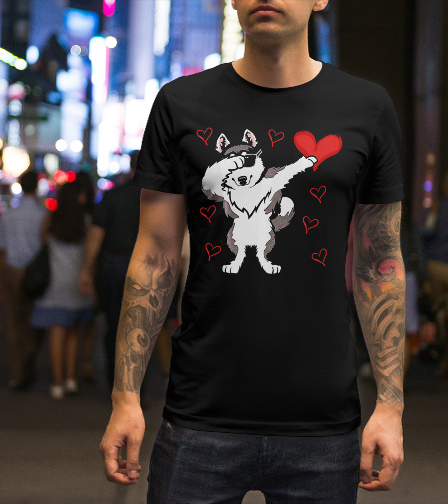 Dabbing Husky Valentine Hearts Dab Valentin T-Shirt