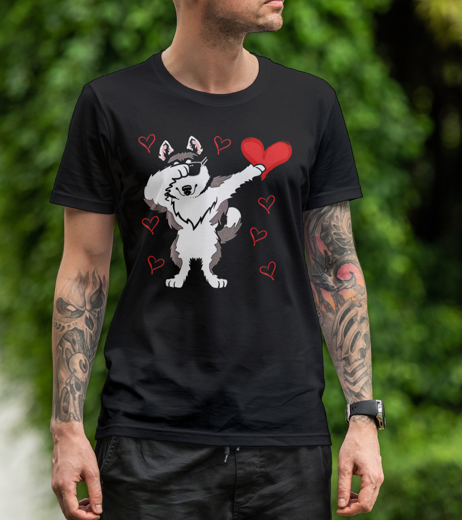 Dabbing Husky Valentine Hearts Dab Valentin T-Shirt