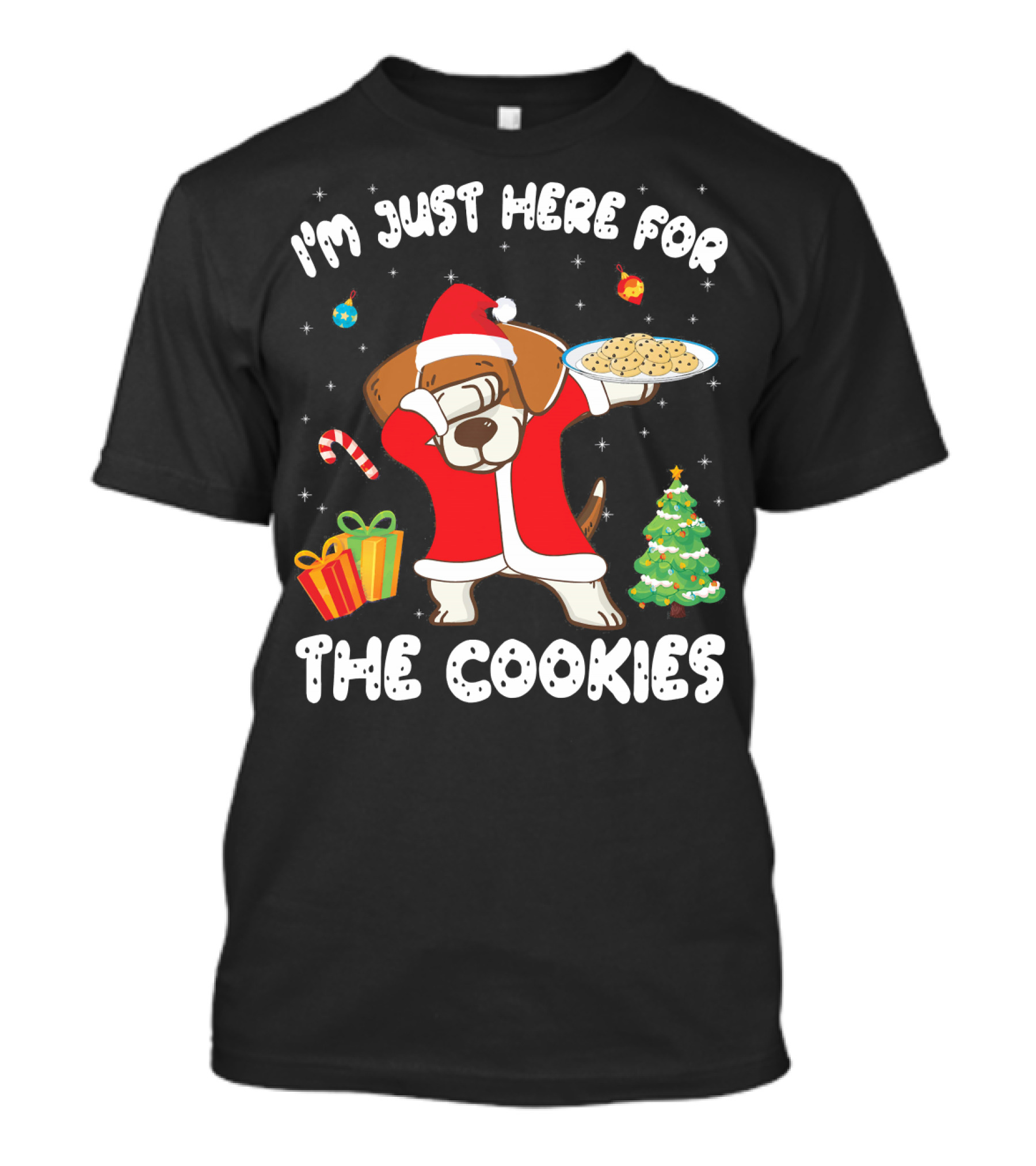 I'm Just Here For The Cookies Beagle Dabbing Christmas Santa Tree T-Shirt