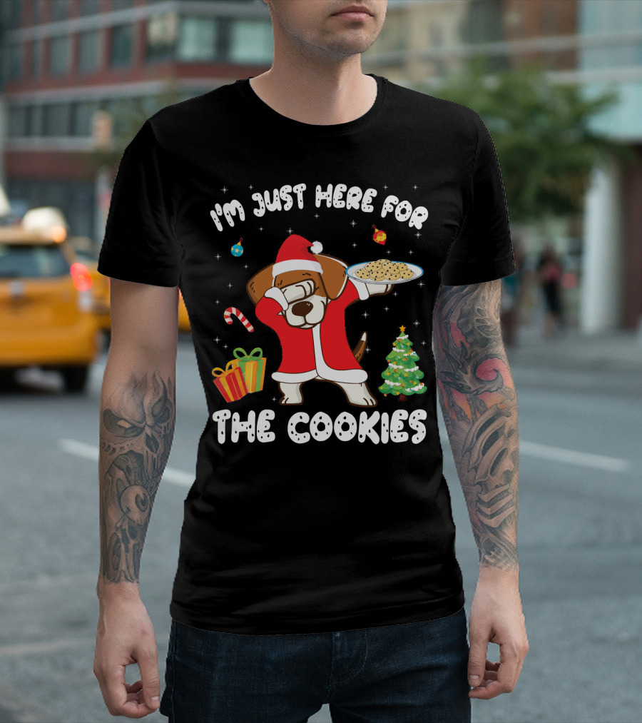 I'm Just Here For The Cookies Beagle Dabbing Christmas Santa Tree T-Shirt