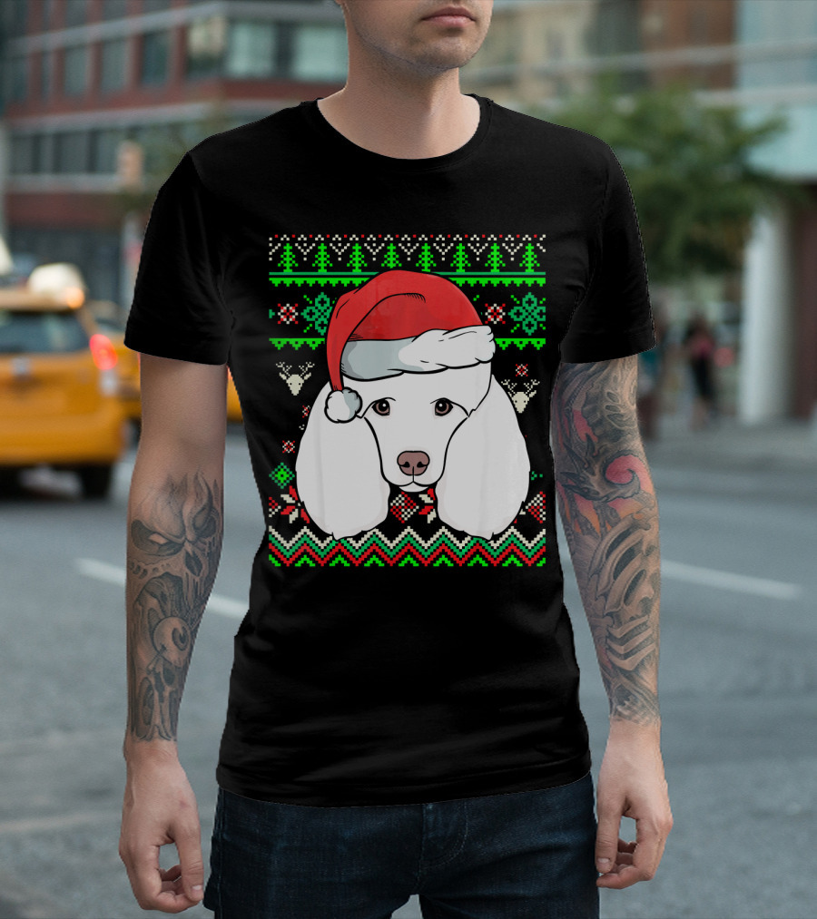 Animal Dog Ugly Christmas Poodle Santa Hat T-Shirt