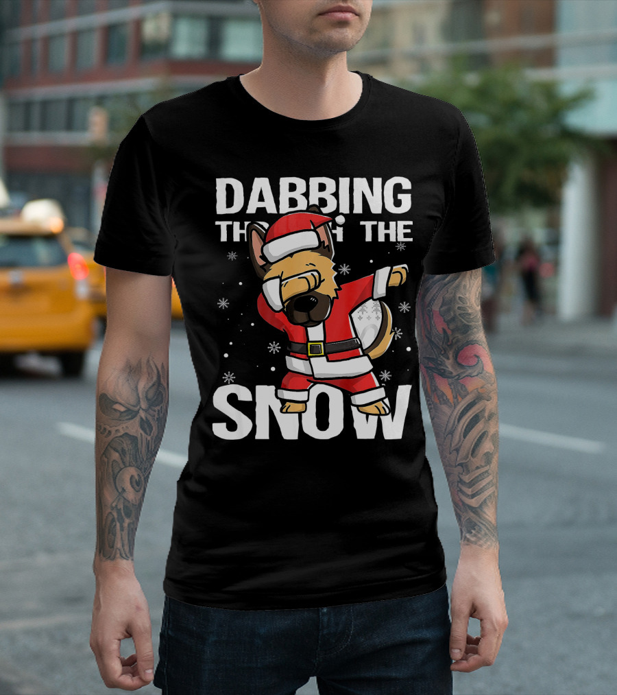 Dabbing German Shepherd Santa Through the Snow T-Shirt