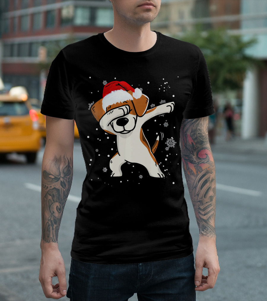 Beagle Dabbing Santa Hat Christmas Dog Lovers T-Shirt