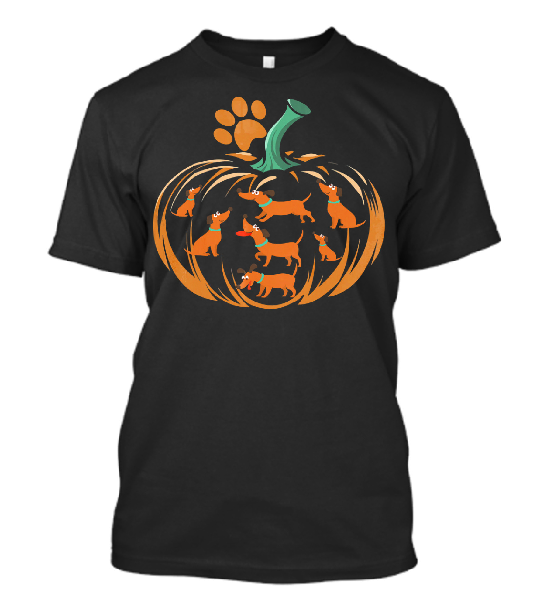 Cute Halloween Dachshund Pumpkin Paw Prints T-Shirt