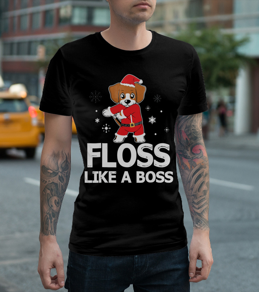 Beagle Dog Floss Like A Boss Santa Snowflakes T-Shirt