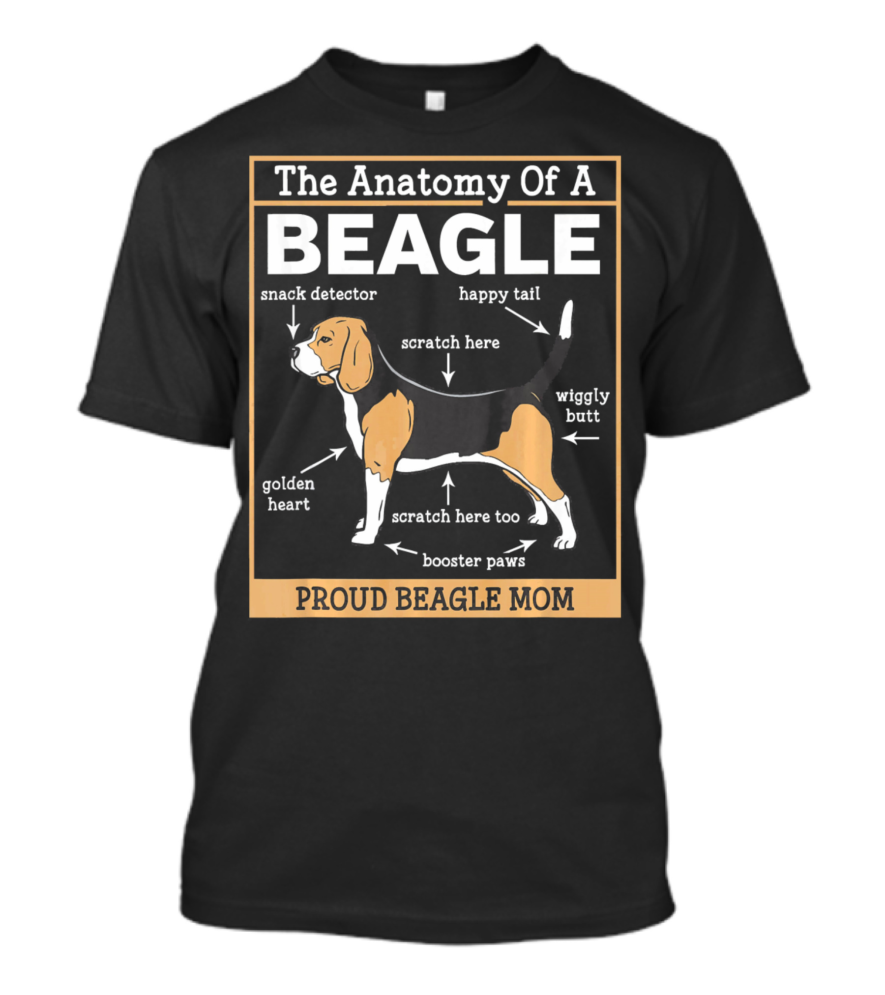 The Anatomy Of A Beagle Proud Beagle Mom Snack Detector Happy Tail Wiggly Butt Golden Heart Booster Paws Scratch Here T-Shirt
