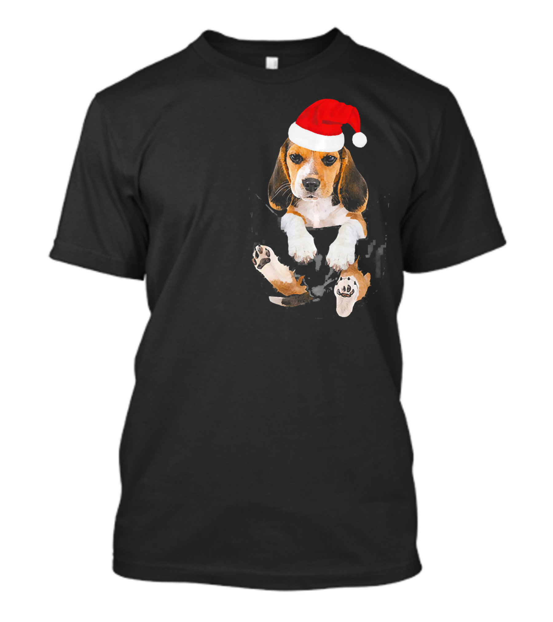 Beagle In Pocket Christmas Santa Hat T-Shirt