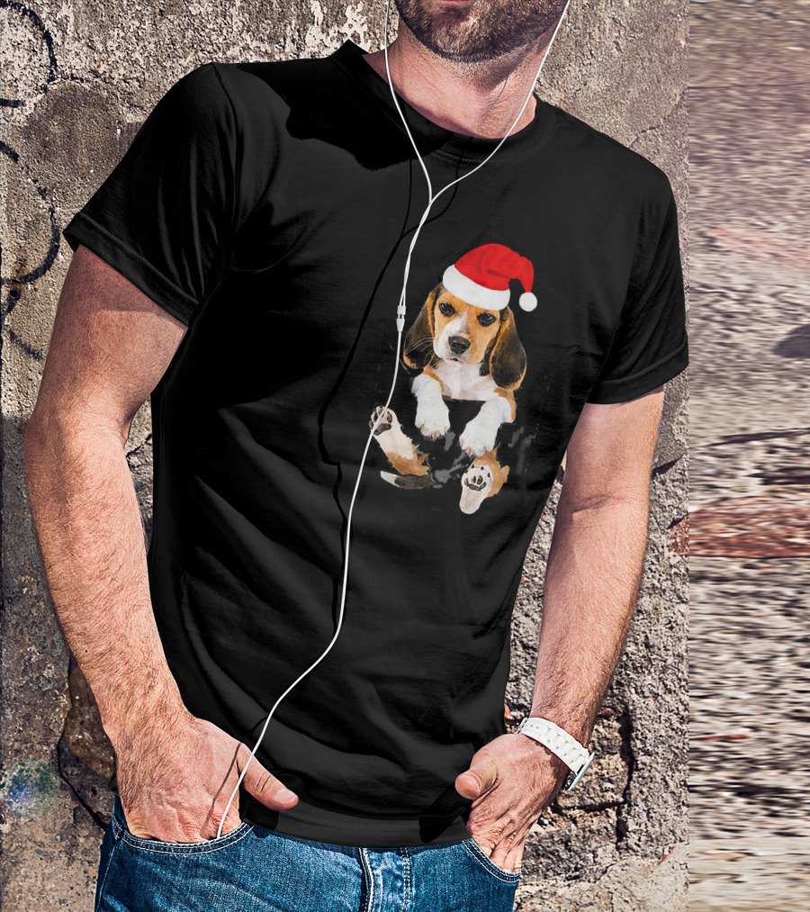 Beagle In Pocket Christmas Santa Hat T-Shirt