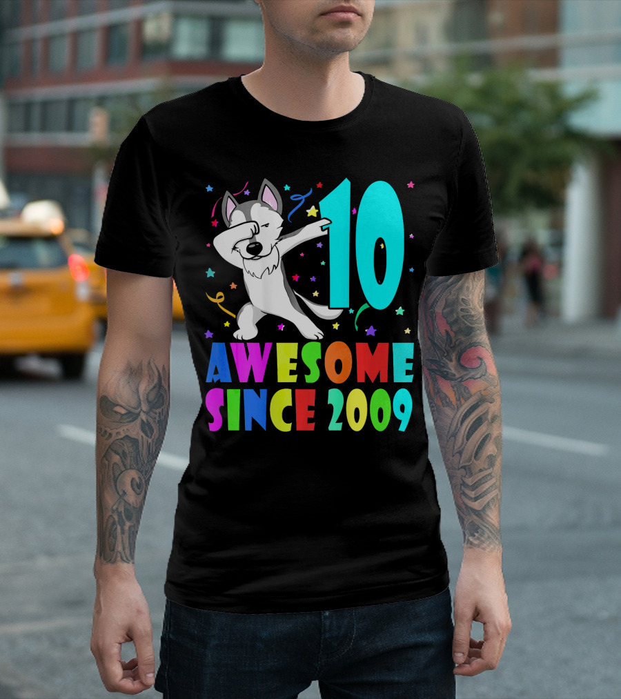 10 Awesome Since 2009 Birthday Dog Dabbing T-Shirt