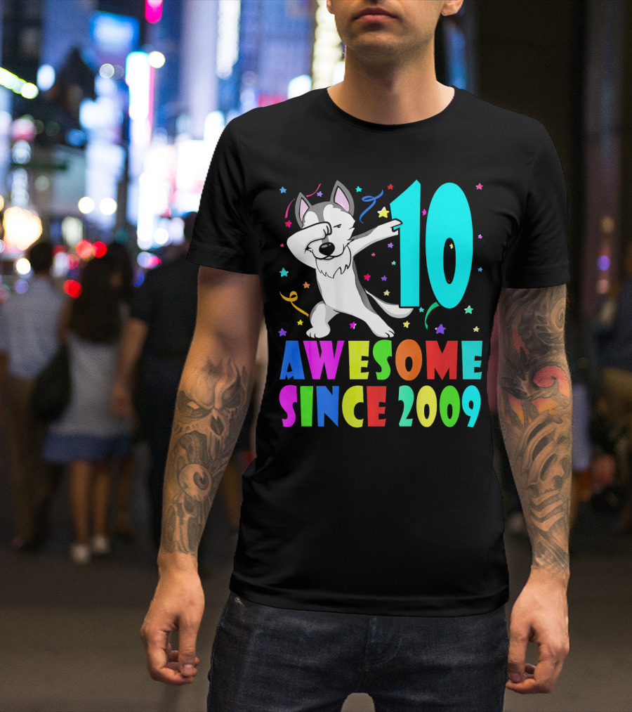 10 Awesome Since 2009 Birthday Dog Dabbing T-Shirt