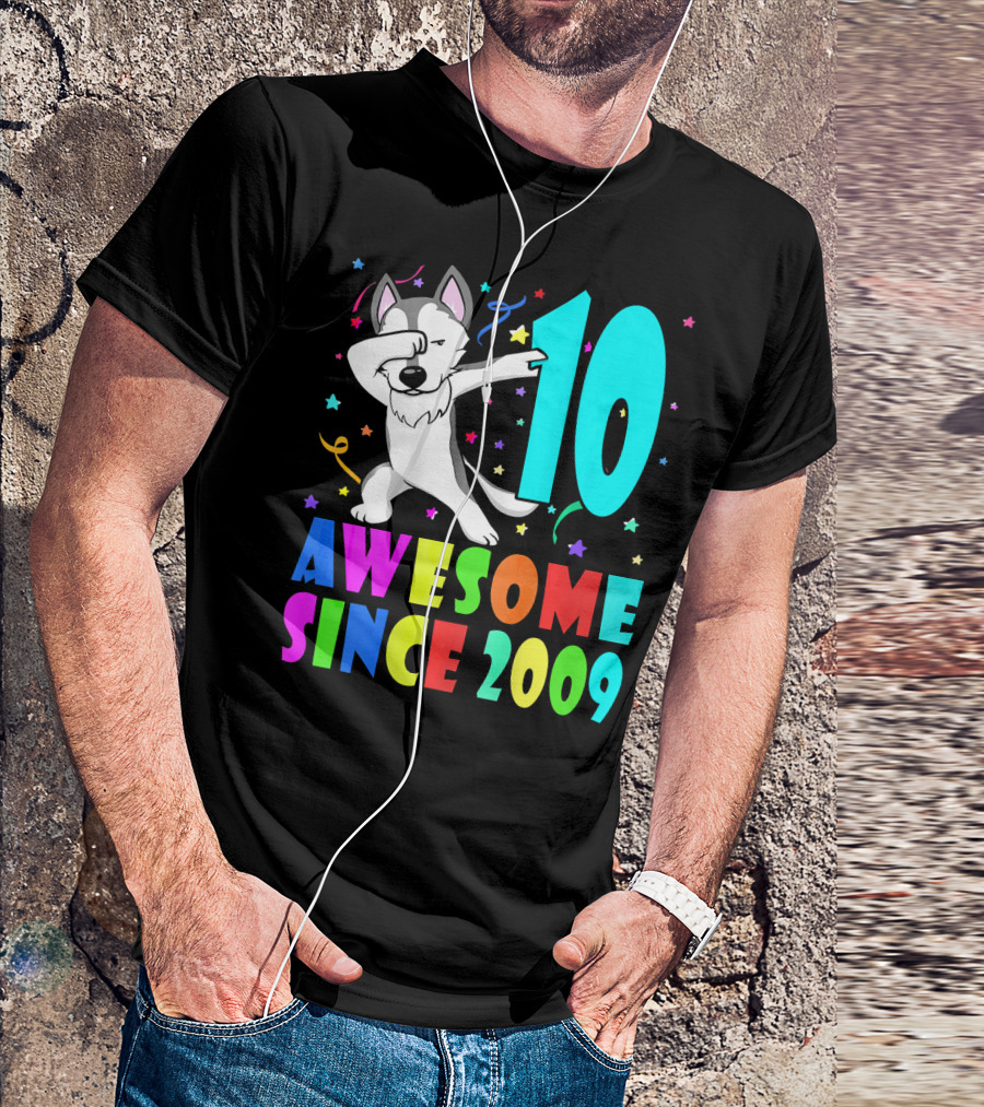 10 Awesome Since 2009 Birthday Dog Dabbing T-Shirt