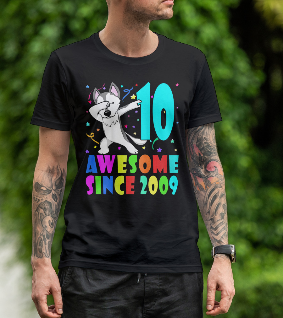 10 Awesome Since 2009 Birthday Dog Dabbing T-Shirt