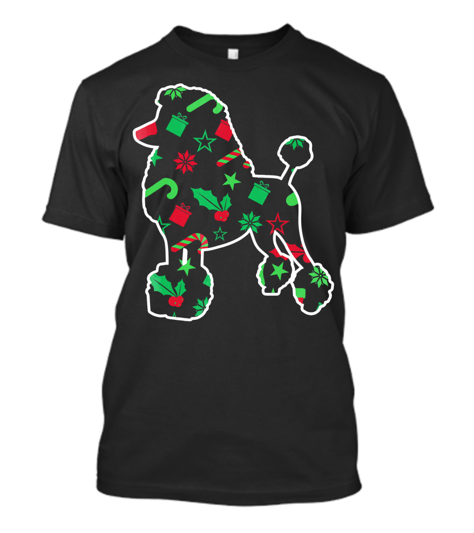 Christmas Poodle Candy Cane Holly Gift T-Shirt