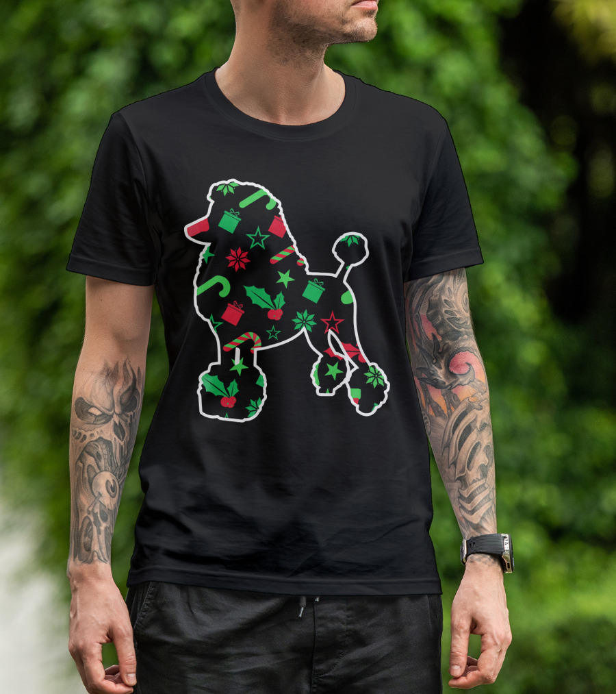 Christmas Poodle Candy Cane Holly Gift T-Shirt