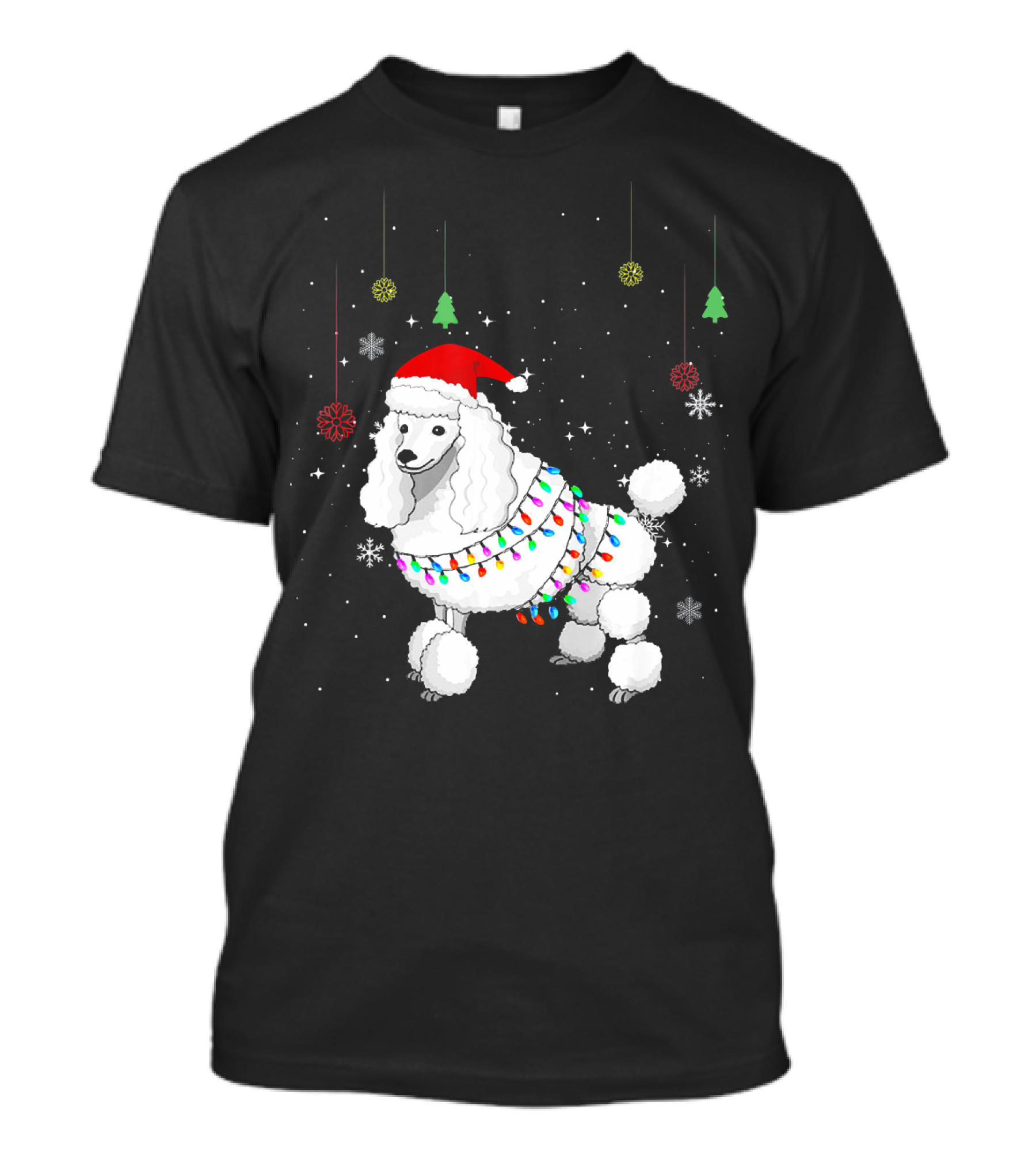 Cute Standard Poodle Christmas Dog With Santa Hat And Holiday Lights T-Shirt