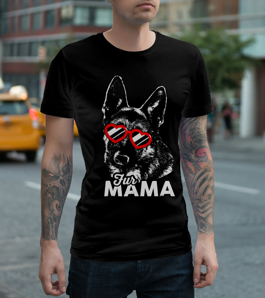Fur Mama German Shepherd Heart Sunglasses T-Shirt