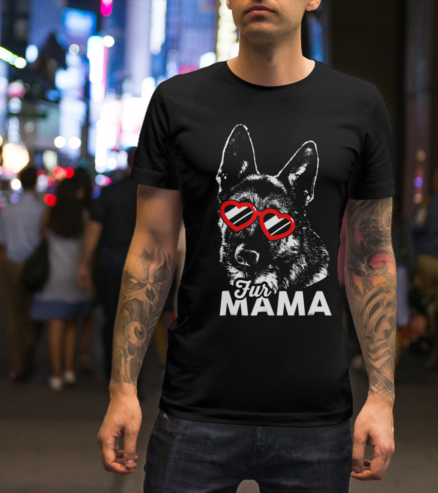 Fur Mama German Shepherd Heart Sunglasses T-Shirt