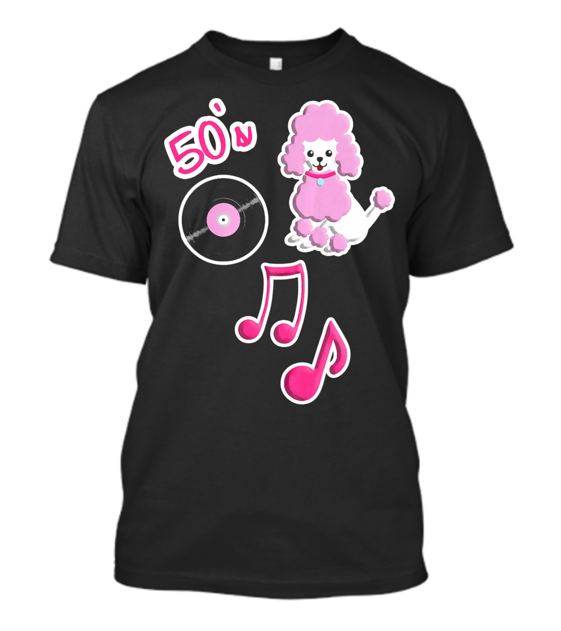 50s Poodle Vinyl Record Music Notes Retro Style 1950 Party Dance Costume T-Shirt