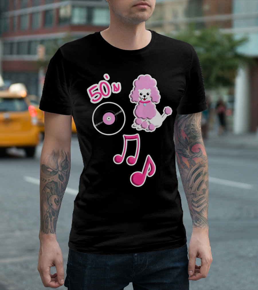 50s Poodle Vinyl Record Music Notes Retro Style 1950 Party Dance Costume T-Shirt