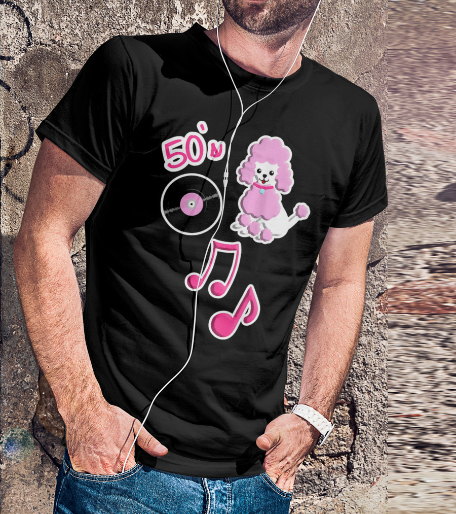 50s Poodle Vinyl Record Music Notes Retro Style 1950 Party Dance Costume T-Shirt