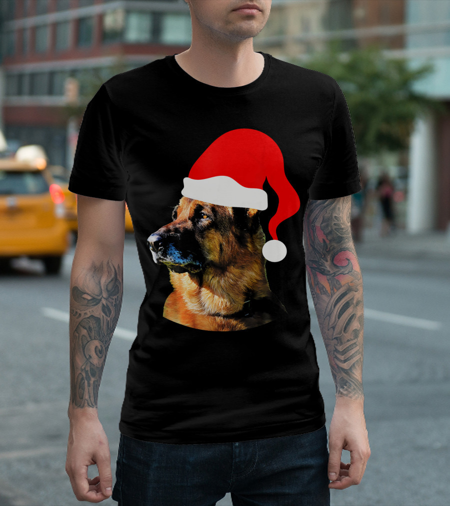 German Shepherd Santa Hat Christmas Humor T-Shirt