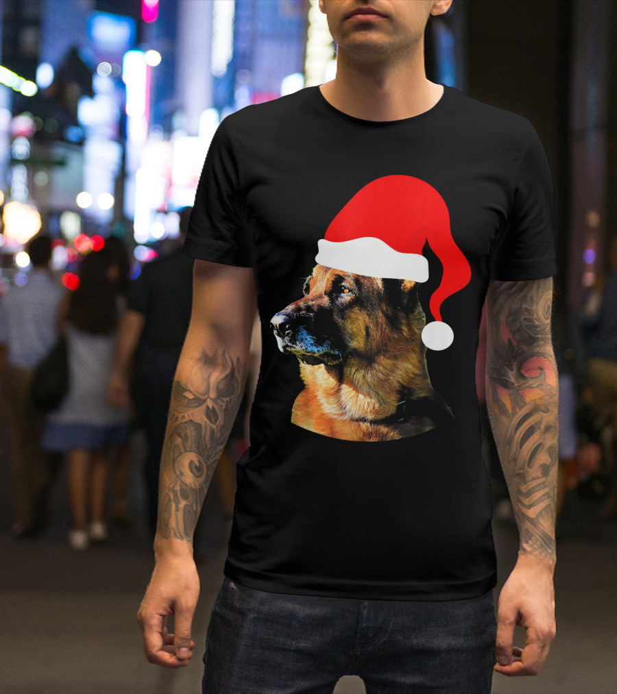 German Shepherd Santa Hat Christmas Humor T-Shirt