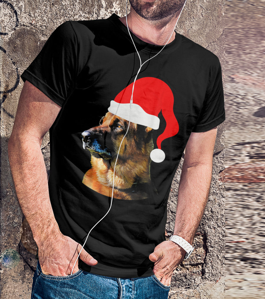 German Shepherd Santa Hat Christmas Humor T-Shirt