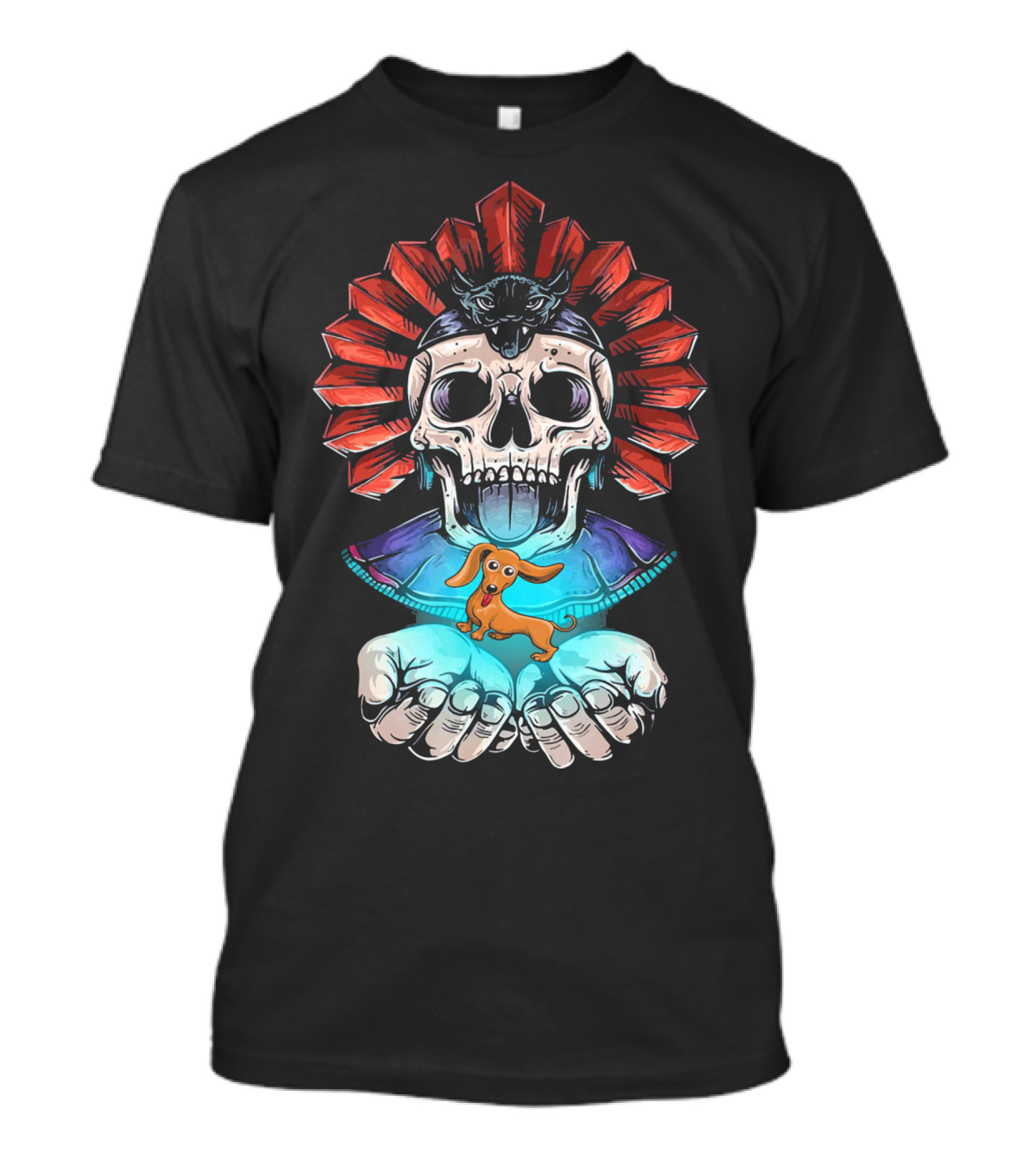 Dachshund Skull Warrior Holding Hands T-Shirt