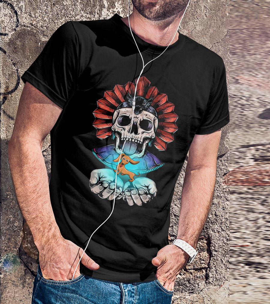 Dachshund Skull Warrior Holding Hands T-Shirt