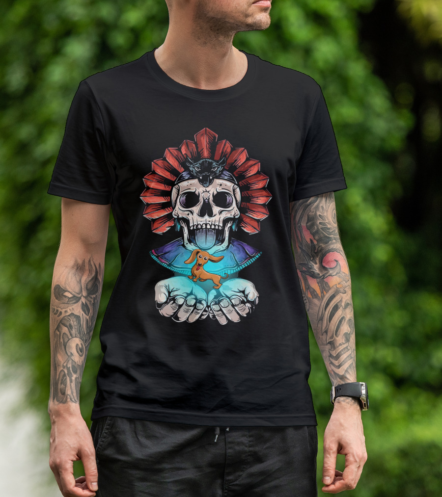 Dachshund Skull Warrior Holding Hands T-Shirt