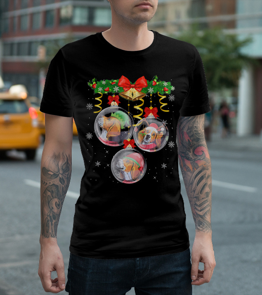 Funny Beagle Christmas Balls Decoration Ornaments with Festive Bows and Bells T-Shirt