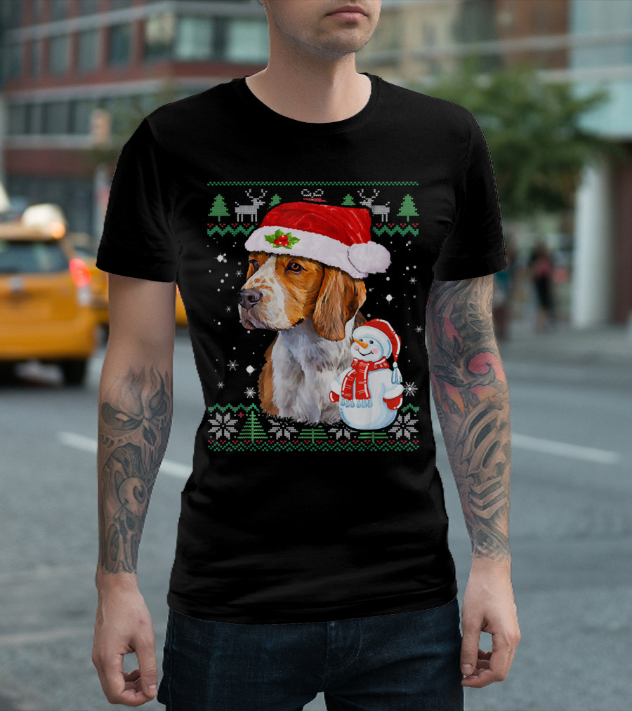 Funny Beagle Dog Ugly Christmas Sweaters with Santa Hat and Snowman T-Shirt