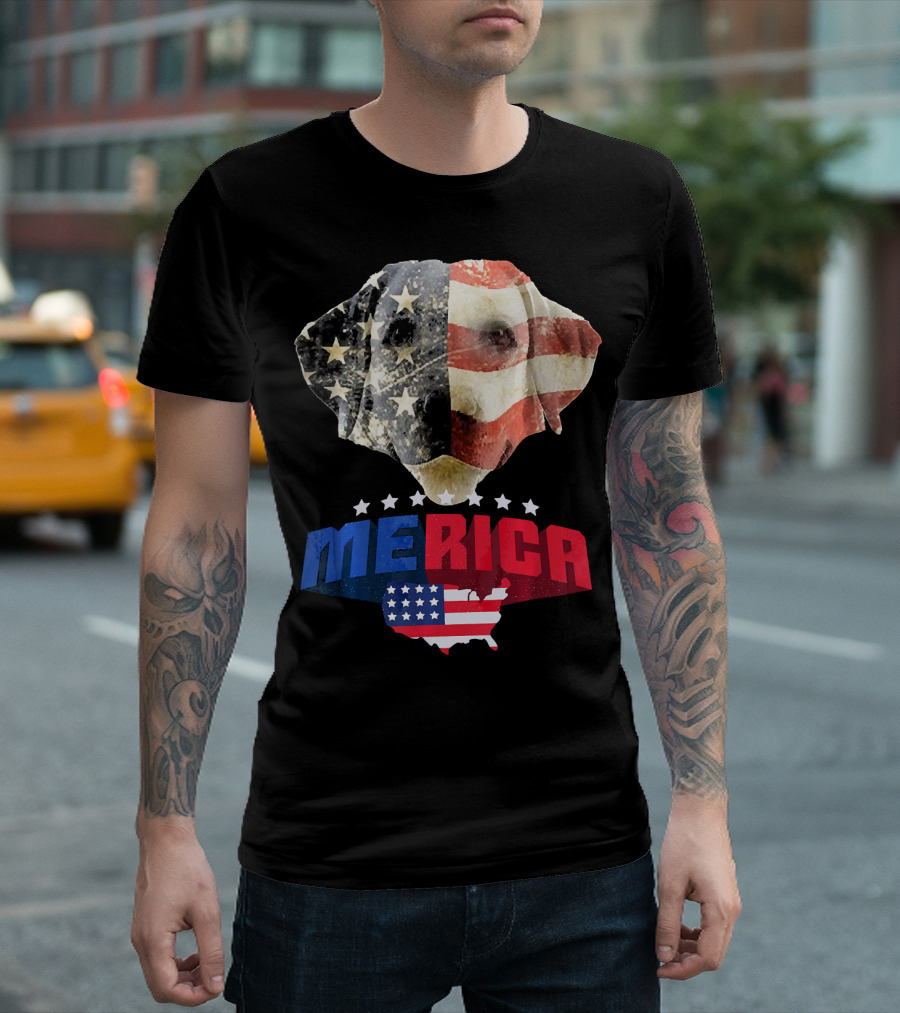Dachshund Merica American Flag Patriotic 4th Of July USA Map T-Shirt