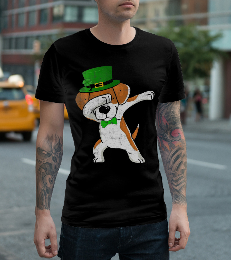 Funny Dabbing Beagle Irish St. Patrick's Shamrock Hat T-Shirt