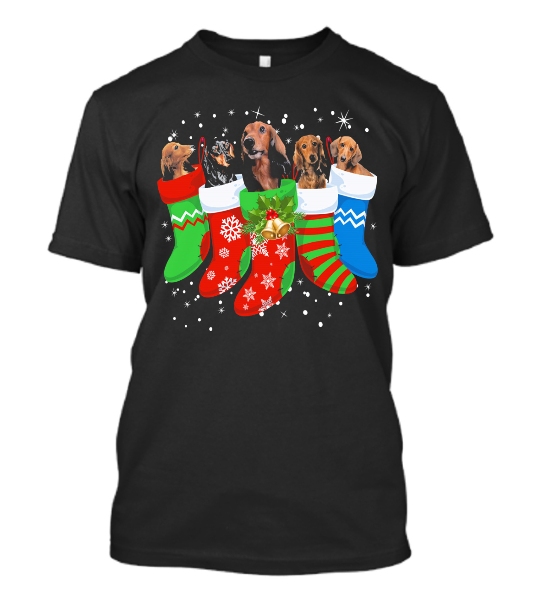 Dachshund Christmas Stockings Puppies Holiday Cheer T-Shirt