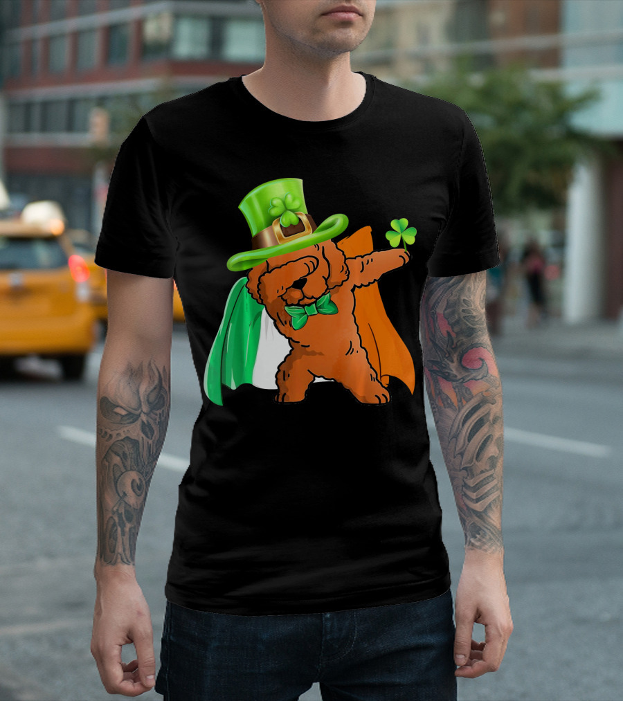 Dabbing Poodle St. Patrick's Day Irish Flag Cape Shamrock Hat T-Shirt