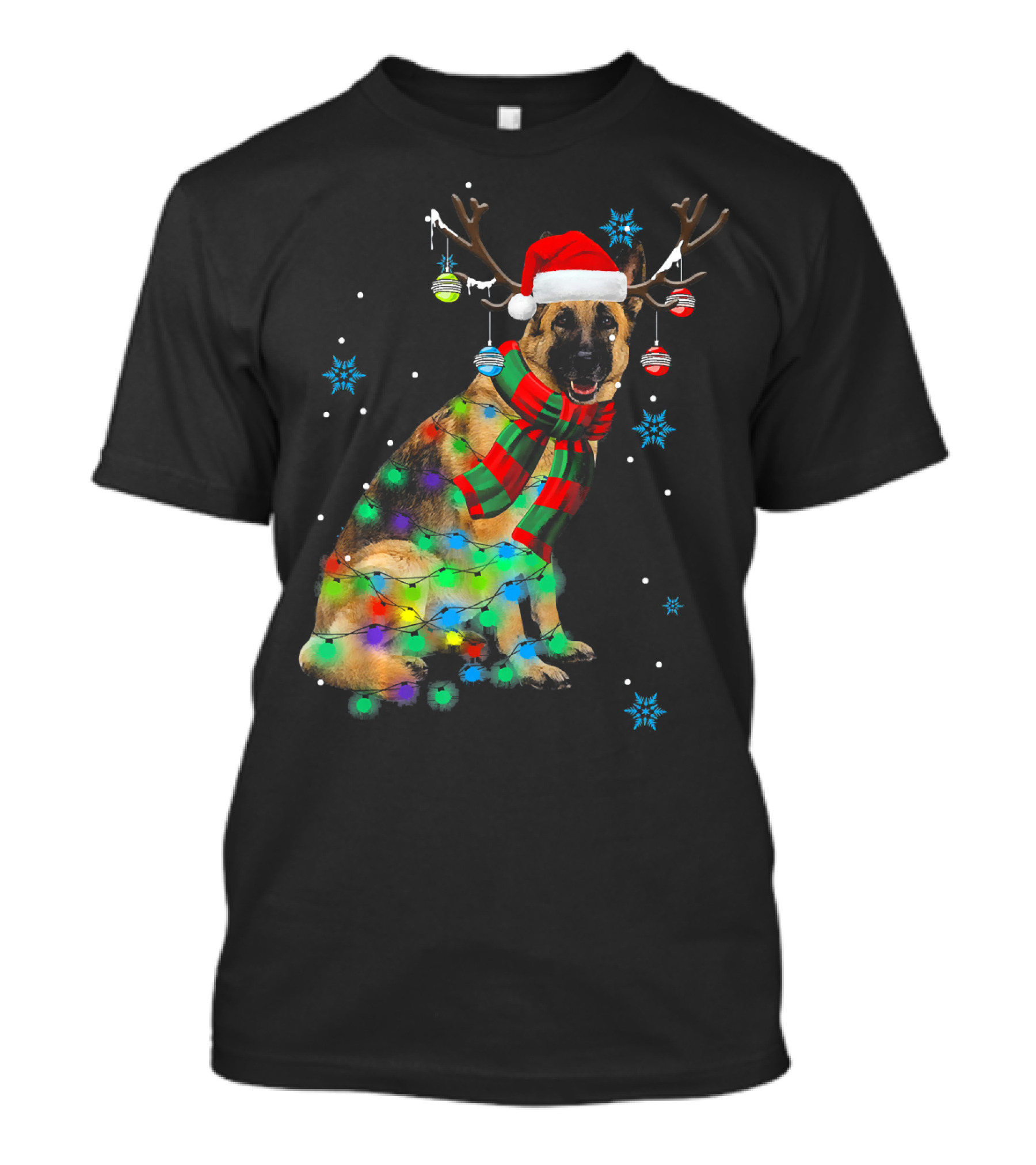 Christmas German Shepherd With Santa Hat And Antlers T-Shirt