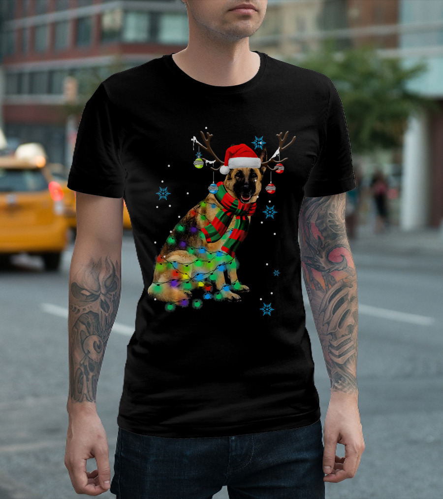 Christmas German Shepherd With Santa Hat And Antlers T-Shirt