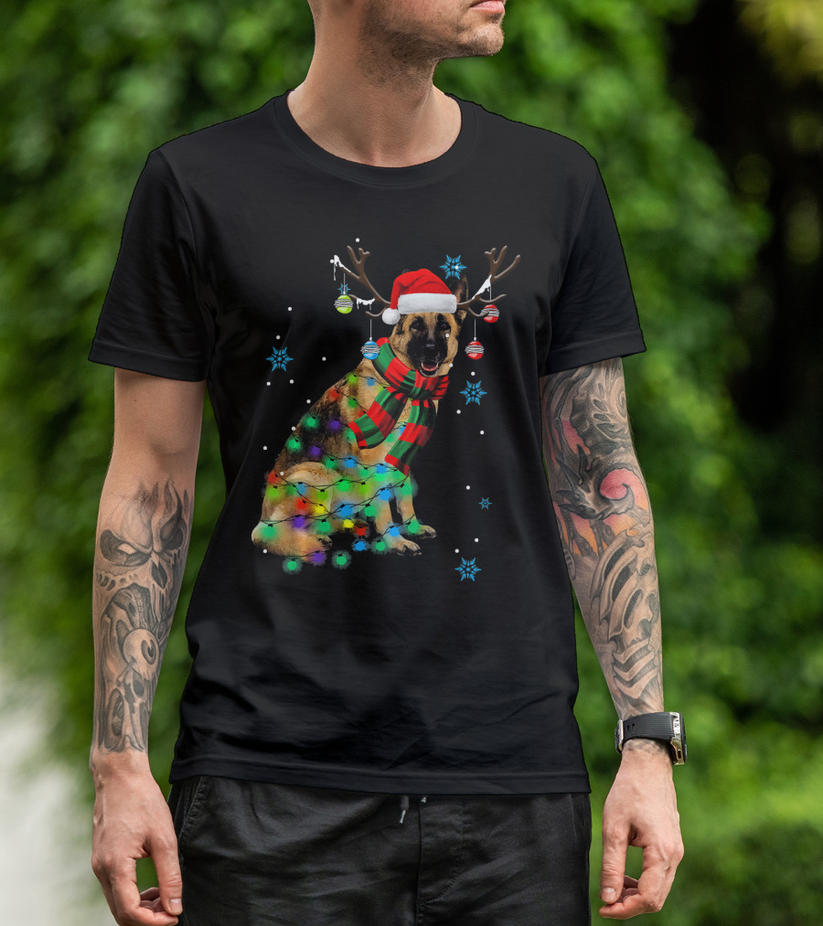Christmas German Shepherd With Santa Hat And Antlers T-Shirt