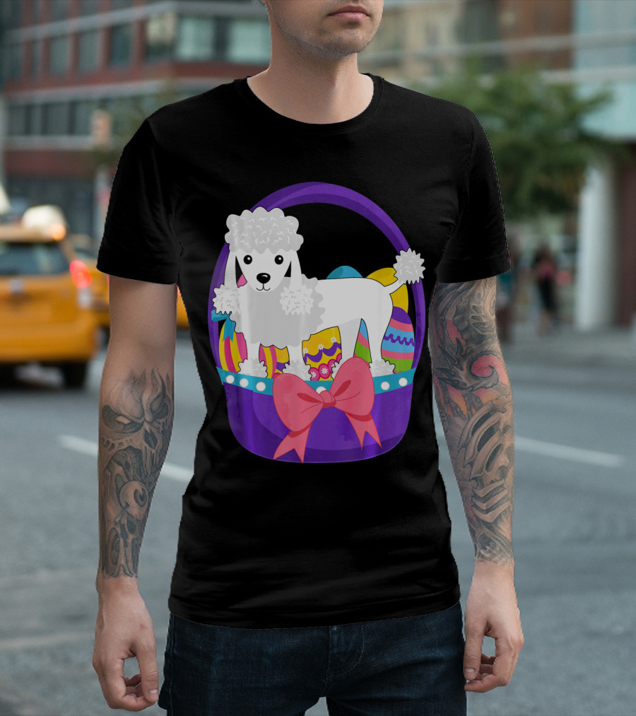 Easter Poodle Dog in Decorative Basket with Eggs and Bow T-Shirt