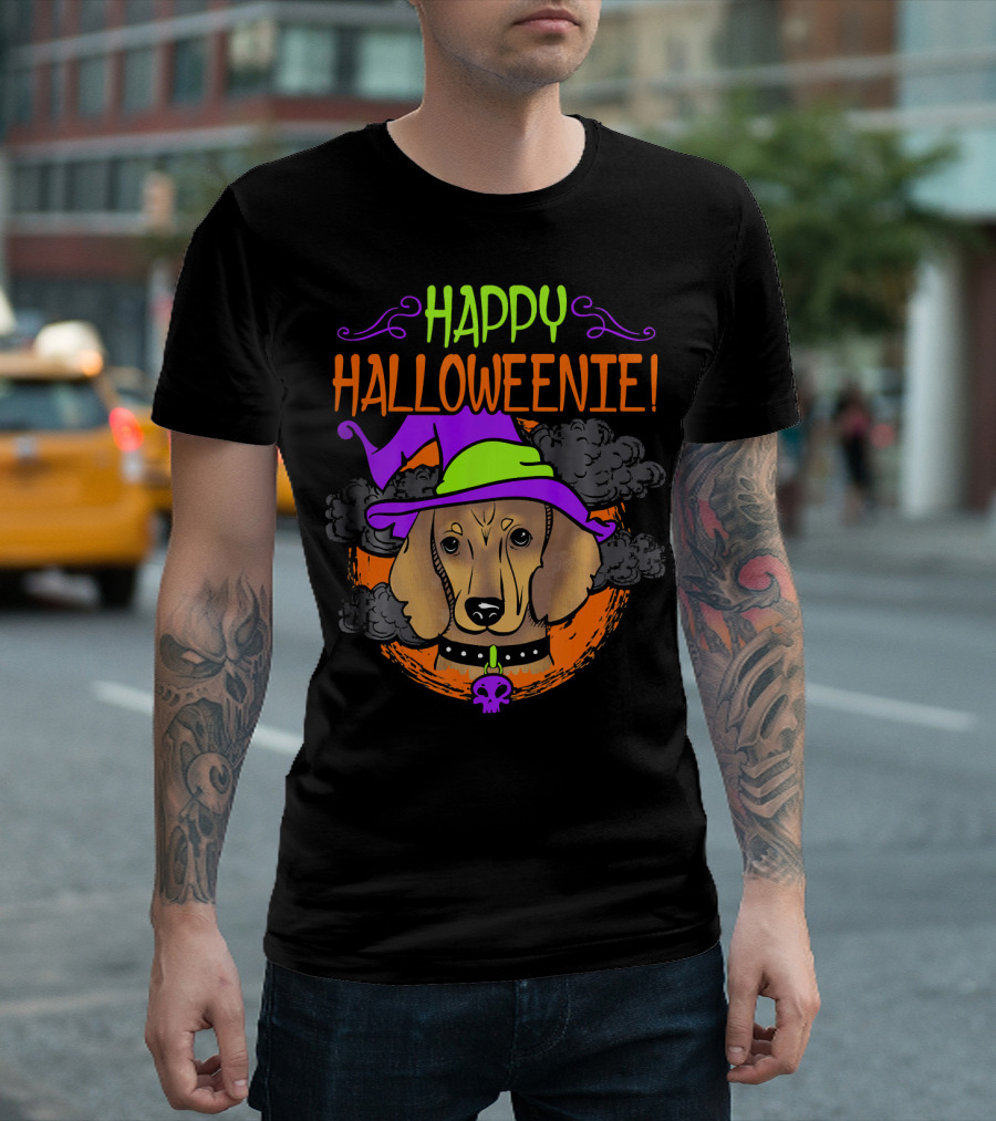 Happy Halloweenie Dachshund Wiener Dog Hat Halloween T-Shirt