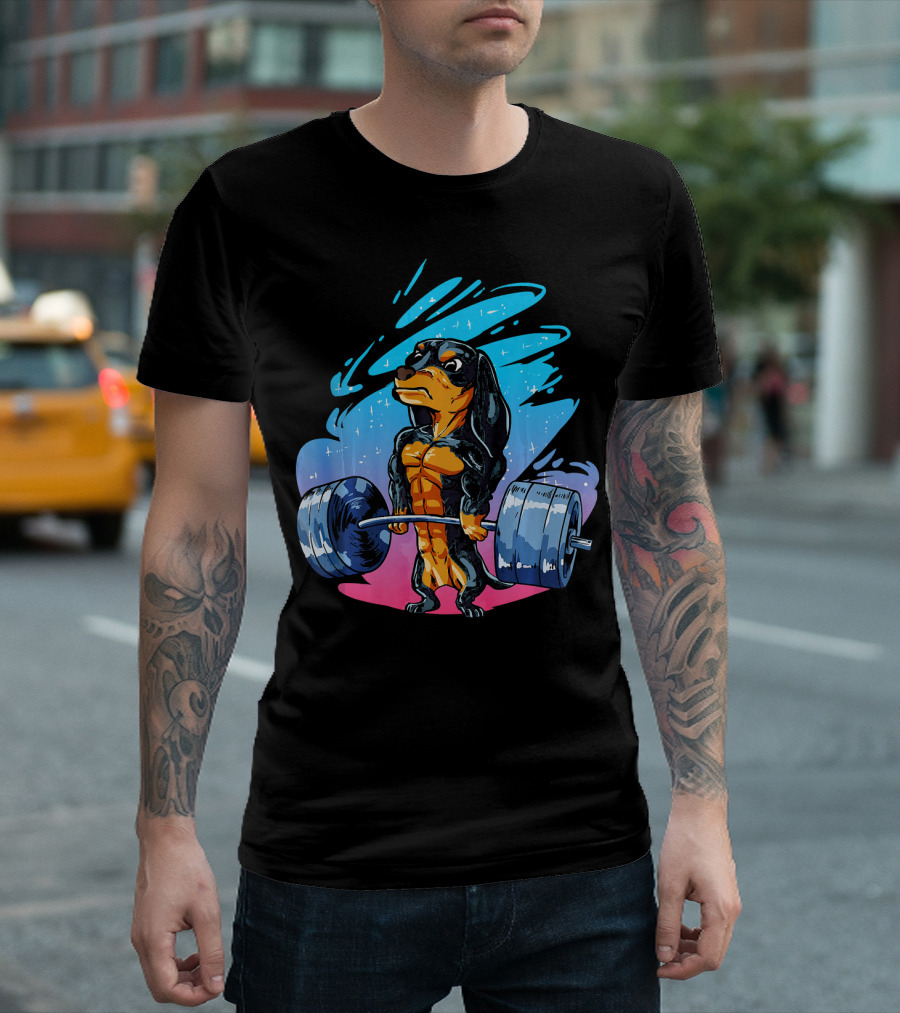 Dachshund Weightlifting With Barbell T-Shirt