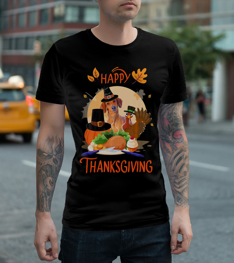 Happy Thanksgiving Dachshund Pilgrim Turkey Feast T-Shirt