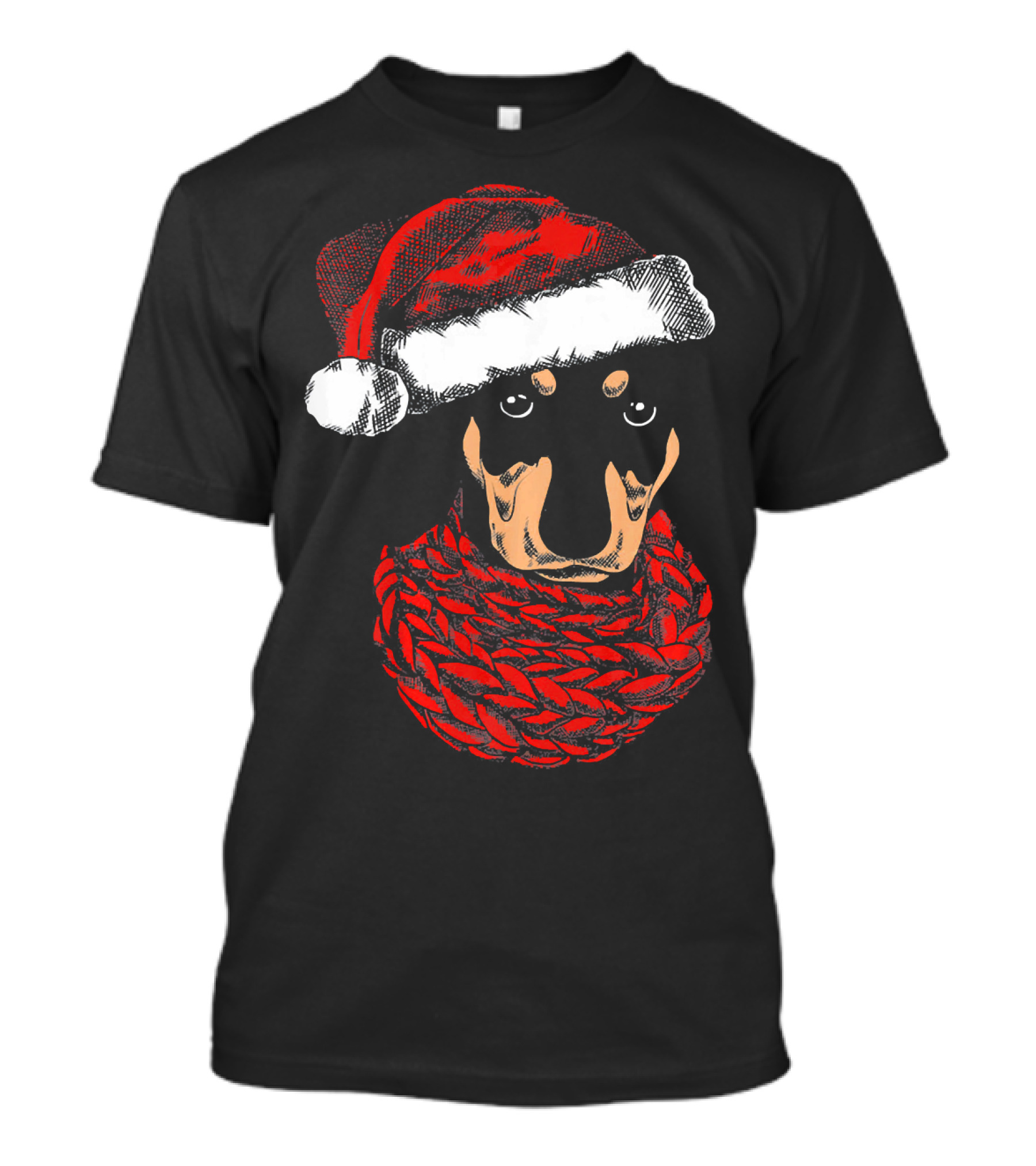 Dachshund Dog Christmas Santa Hat Red Scarf T-Shirt