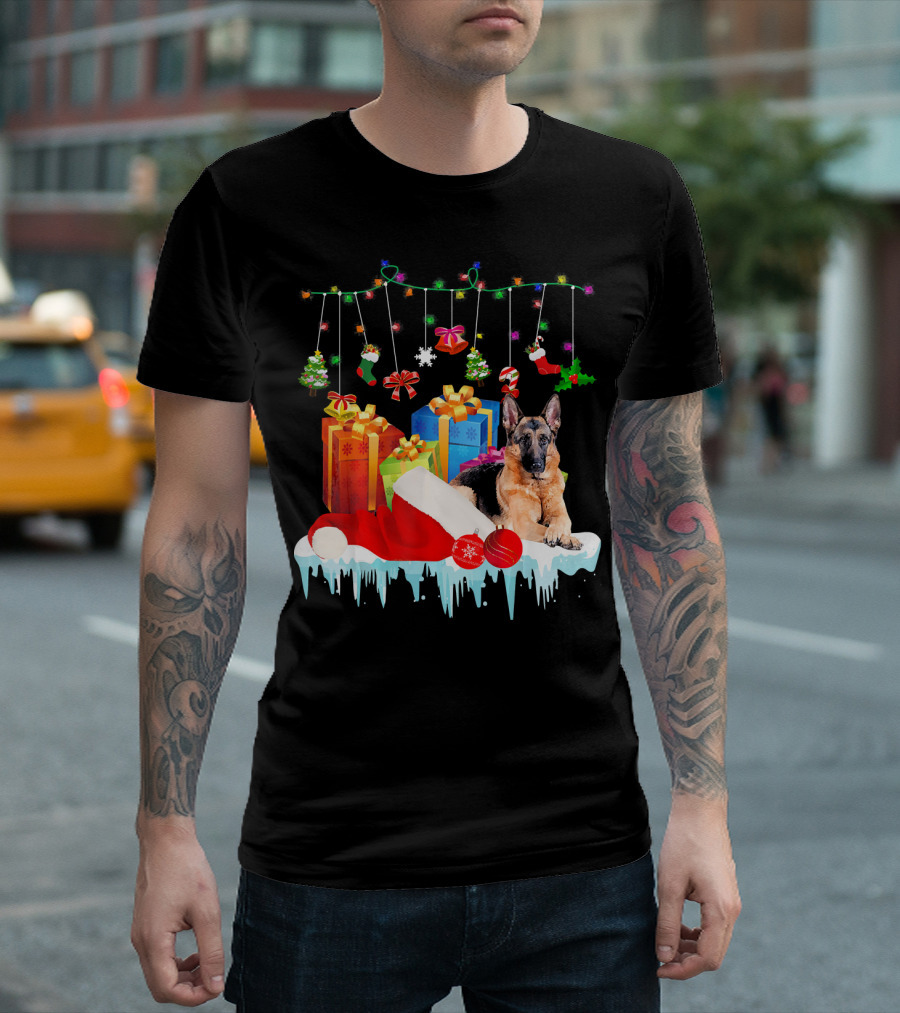 Funny German Shepherd Christmas Santa Presents and Decorations T-Shirt