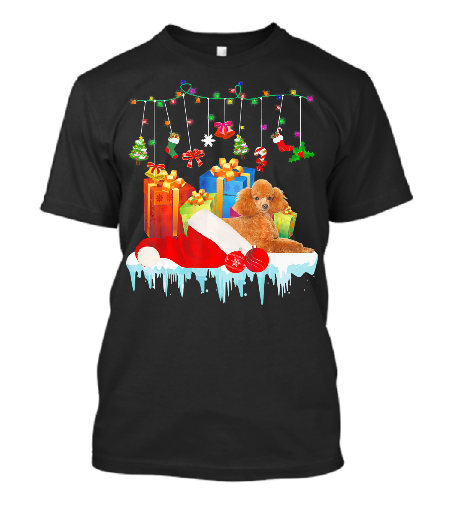Funny Poodle Christmas Santa Hat Xmas Presents And Decorations T-Shirt
