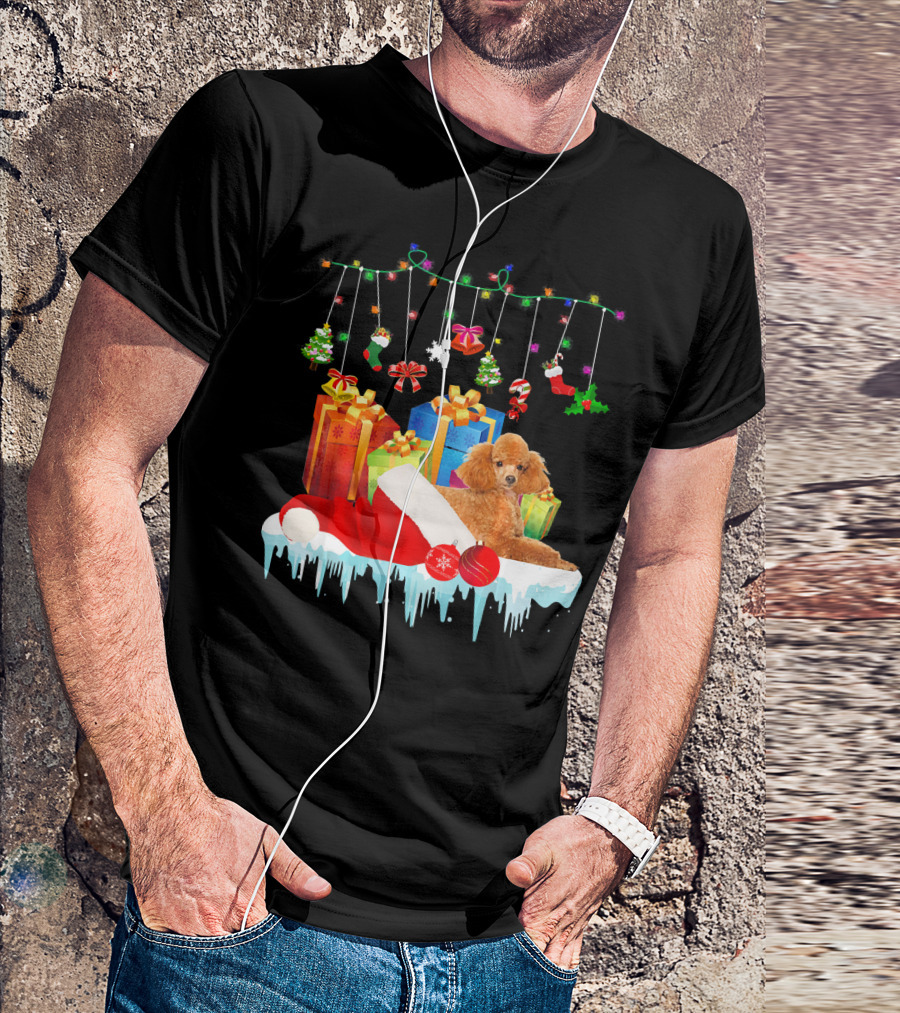 Funny Poodle Christmas Santa Hat Xmas Presents And Decorations T-Shirt