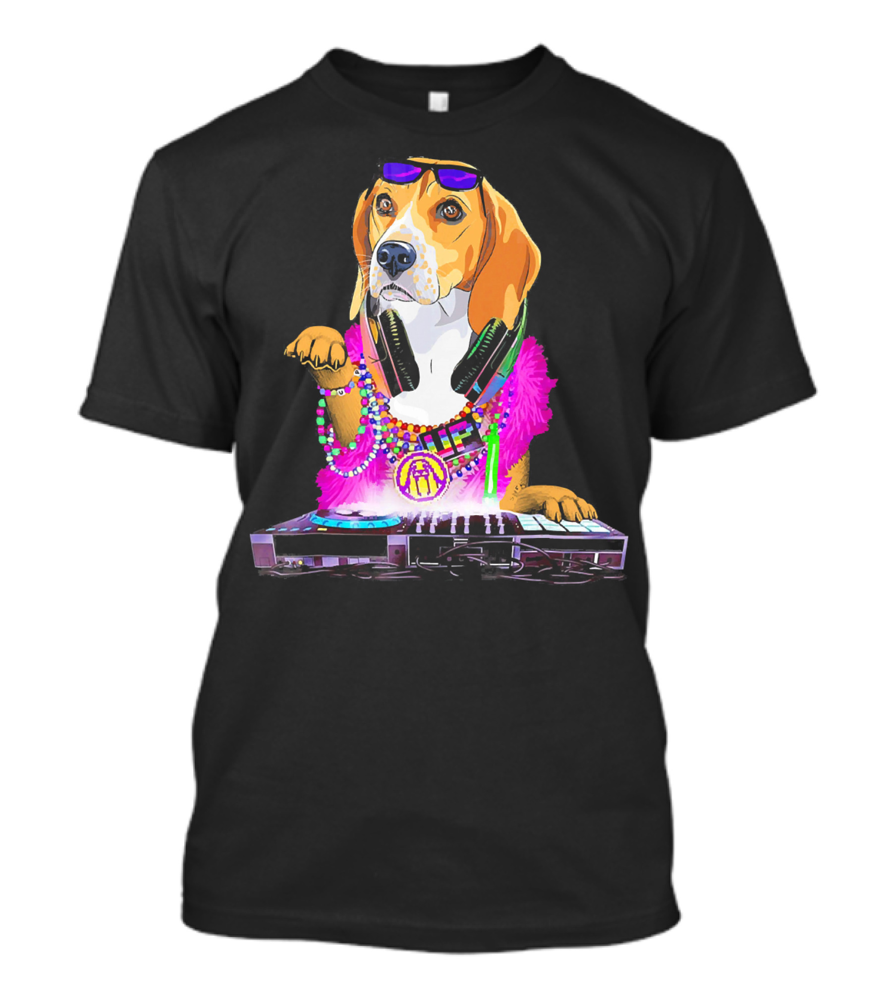 Funny Beagle DJ Disco Dog With Headphones And Colorful Accessories T-Shirt